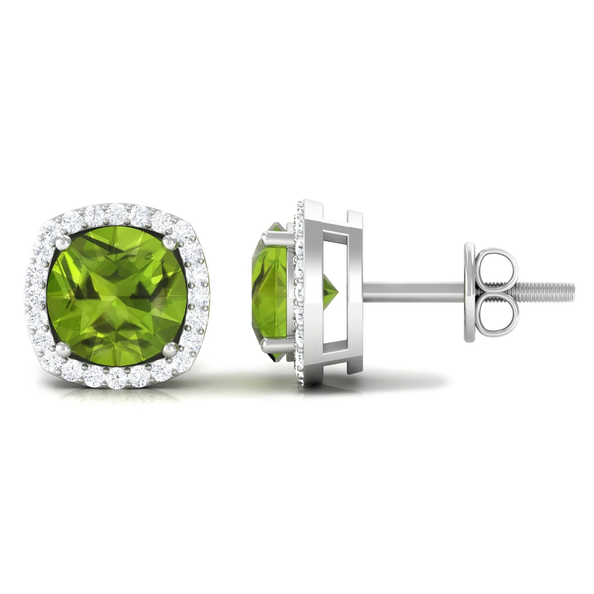 1.75 CT Natural Peridot Stud Earrings with Diamond Halo