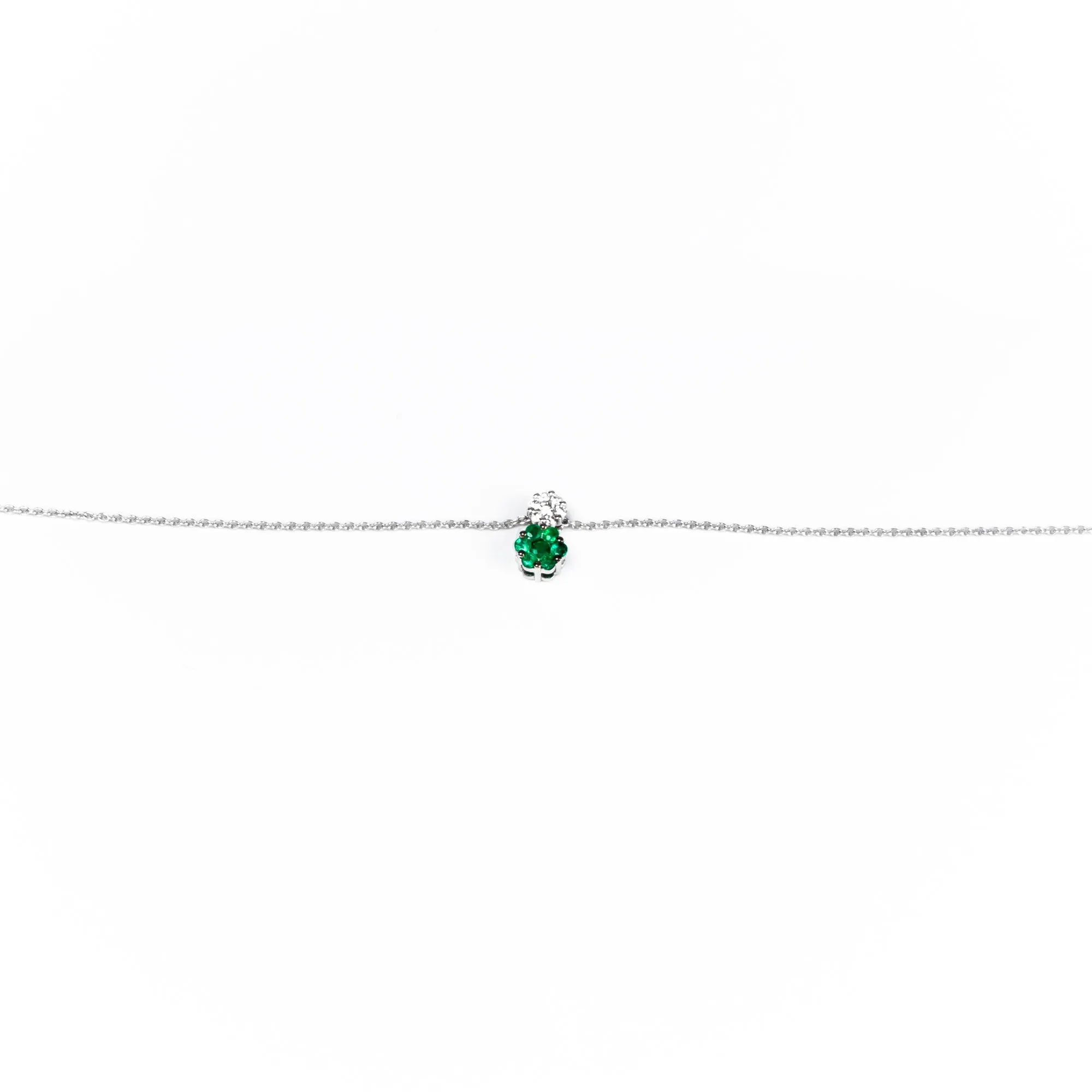 18K White Gold 0.30ct Emerald and Diamond Necklace - 20694289