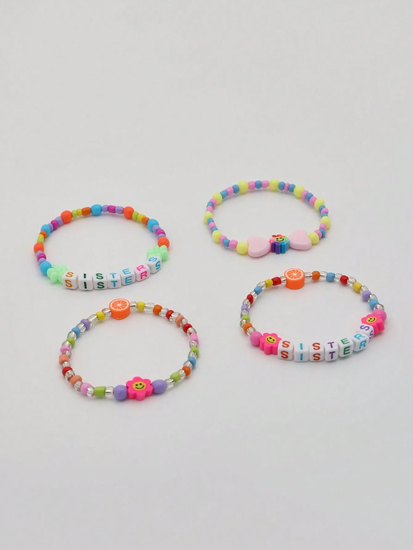 3 Pcs Letter Diced Colourful Beaded Girls Bracelets