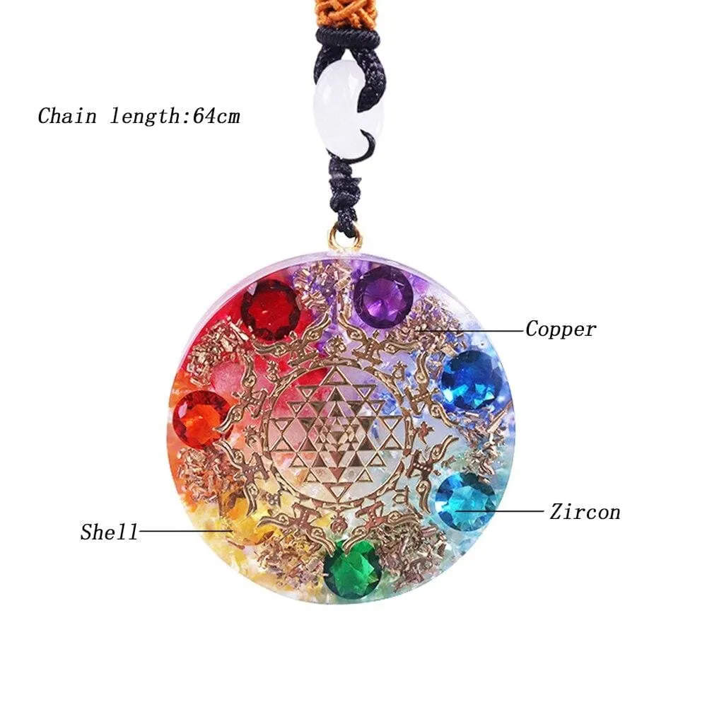 7 Chakra Zircon Pendant Orgonite Necklace Generator Balancing Positive Energy