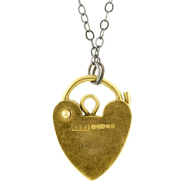 Antique Engraved Heart Padlock Pendant