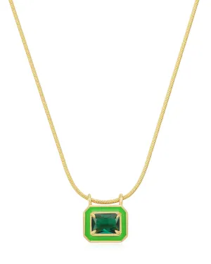 Bezel Pendant Necklace - Bright Green - Gold | Plated Gold