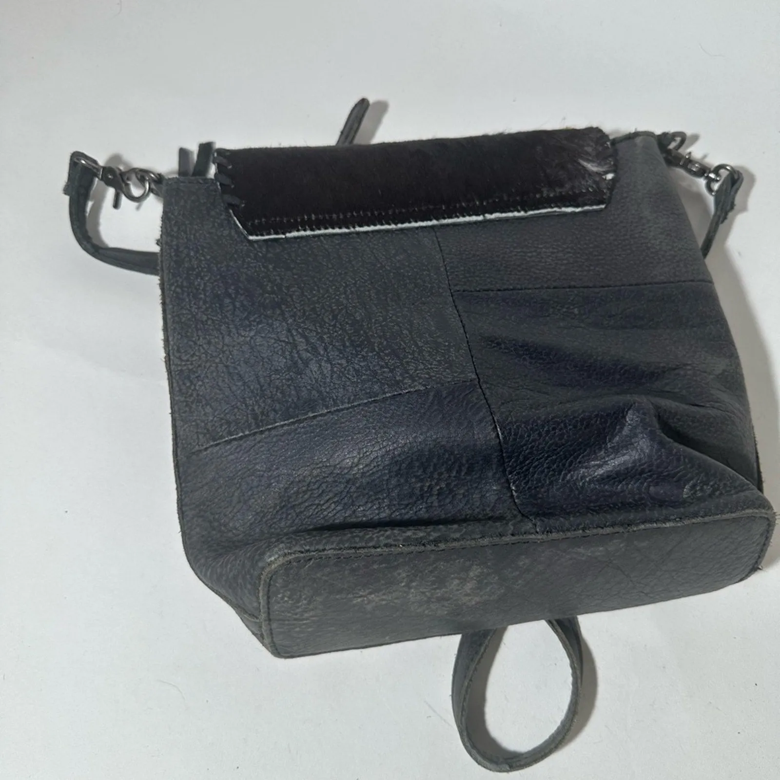 Black Leather Crossbody Bag with Turquoise Accent