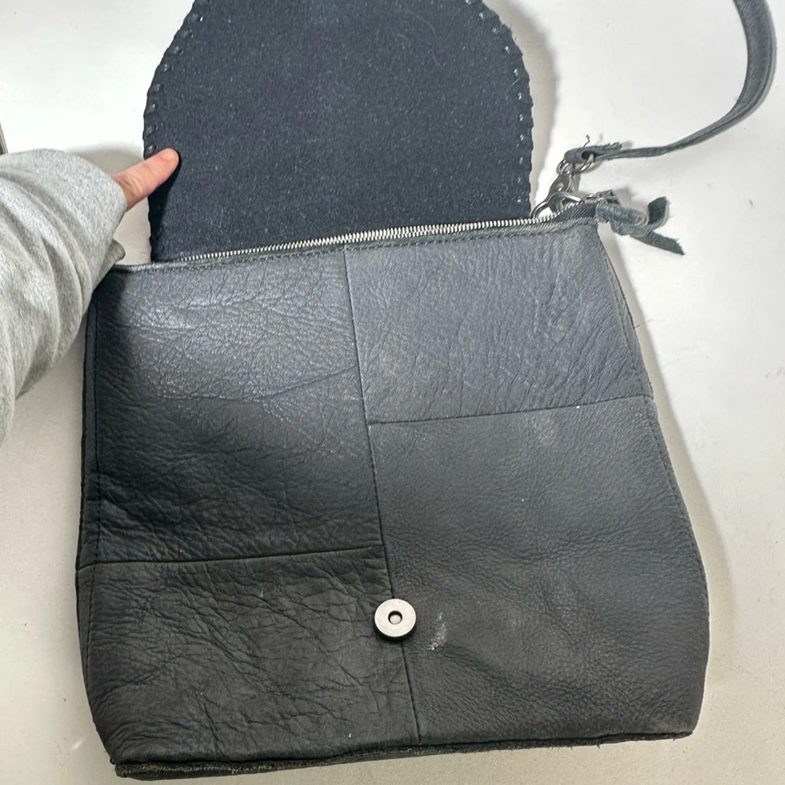 Black Leather Crossbody Bag with Turquoise Accent