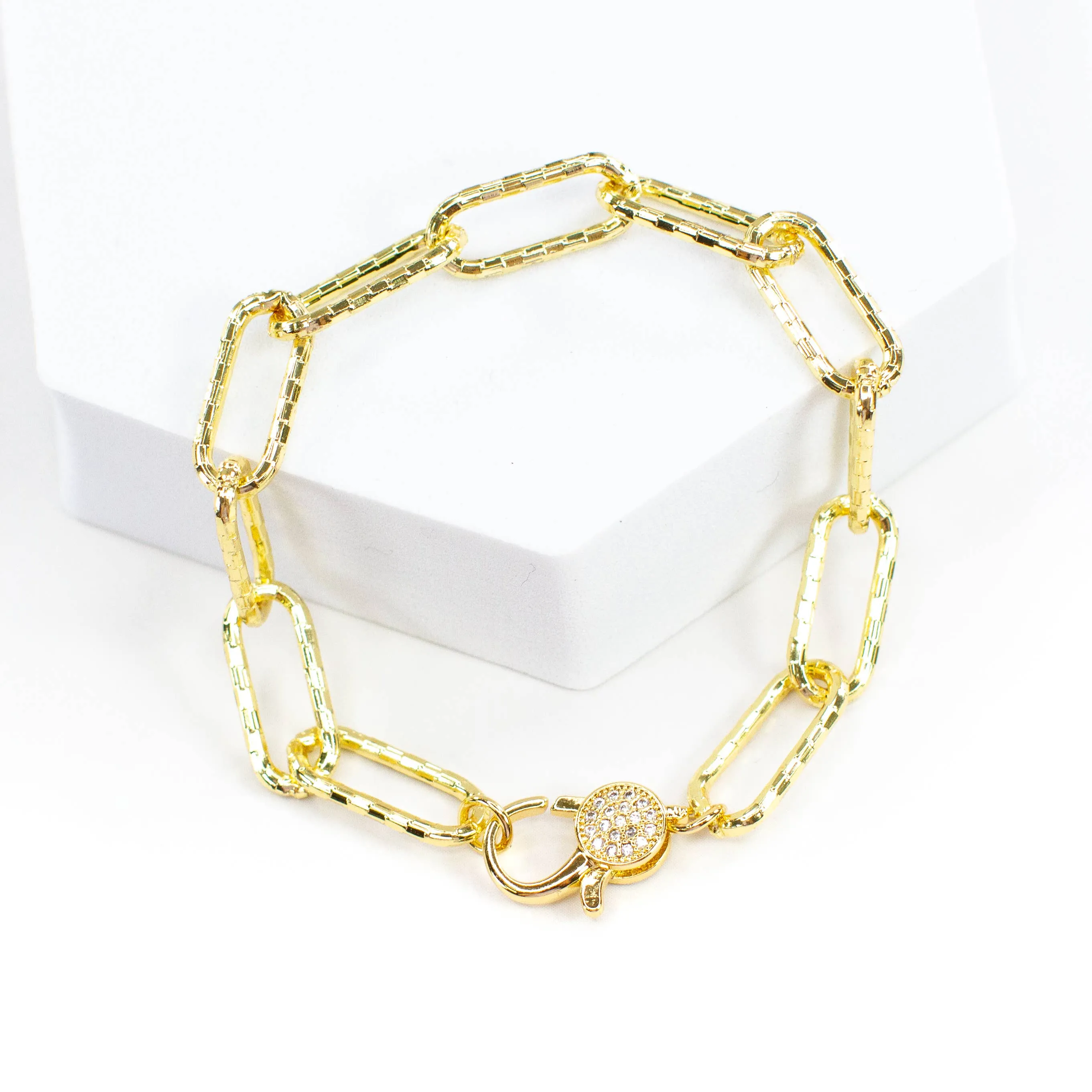Checker Pave Clasp Chain Link Bracelet