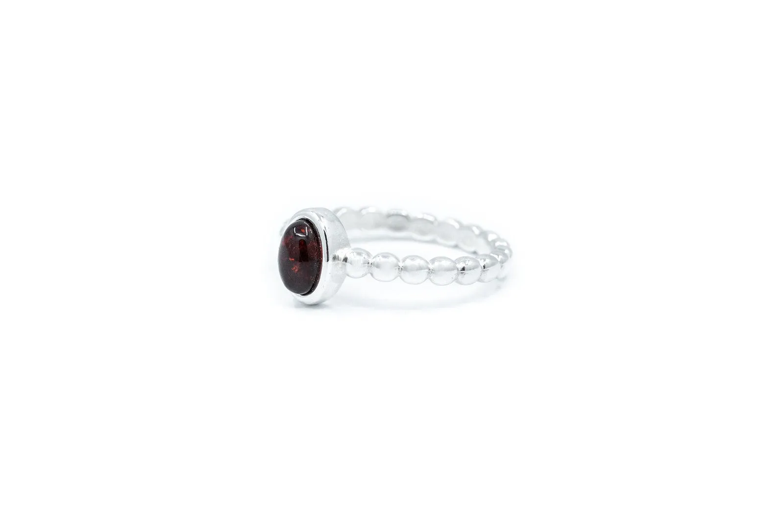 Cherry Amber Bubble Stacking Ring - Minimalist Sterling Silver Band with Baltic Amber Gemstone - Everyday Wear