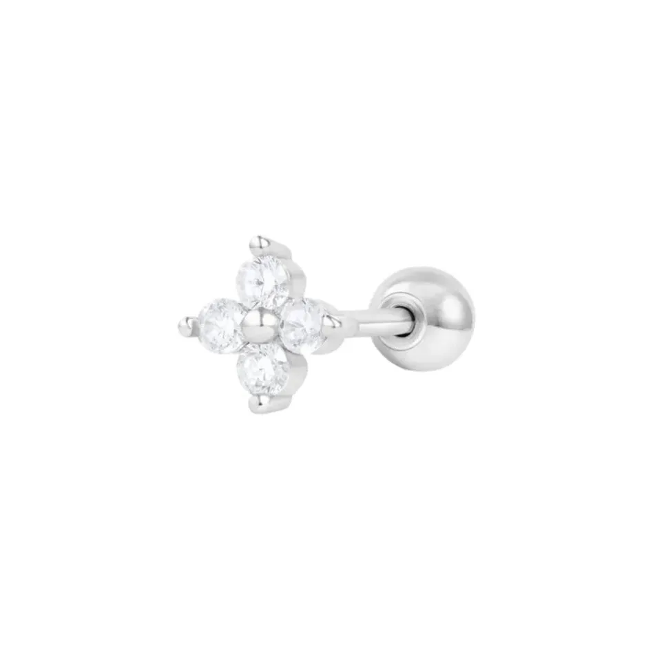 Dainty CZ Four-leaf Clover Barbell Piercing Stud