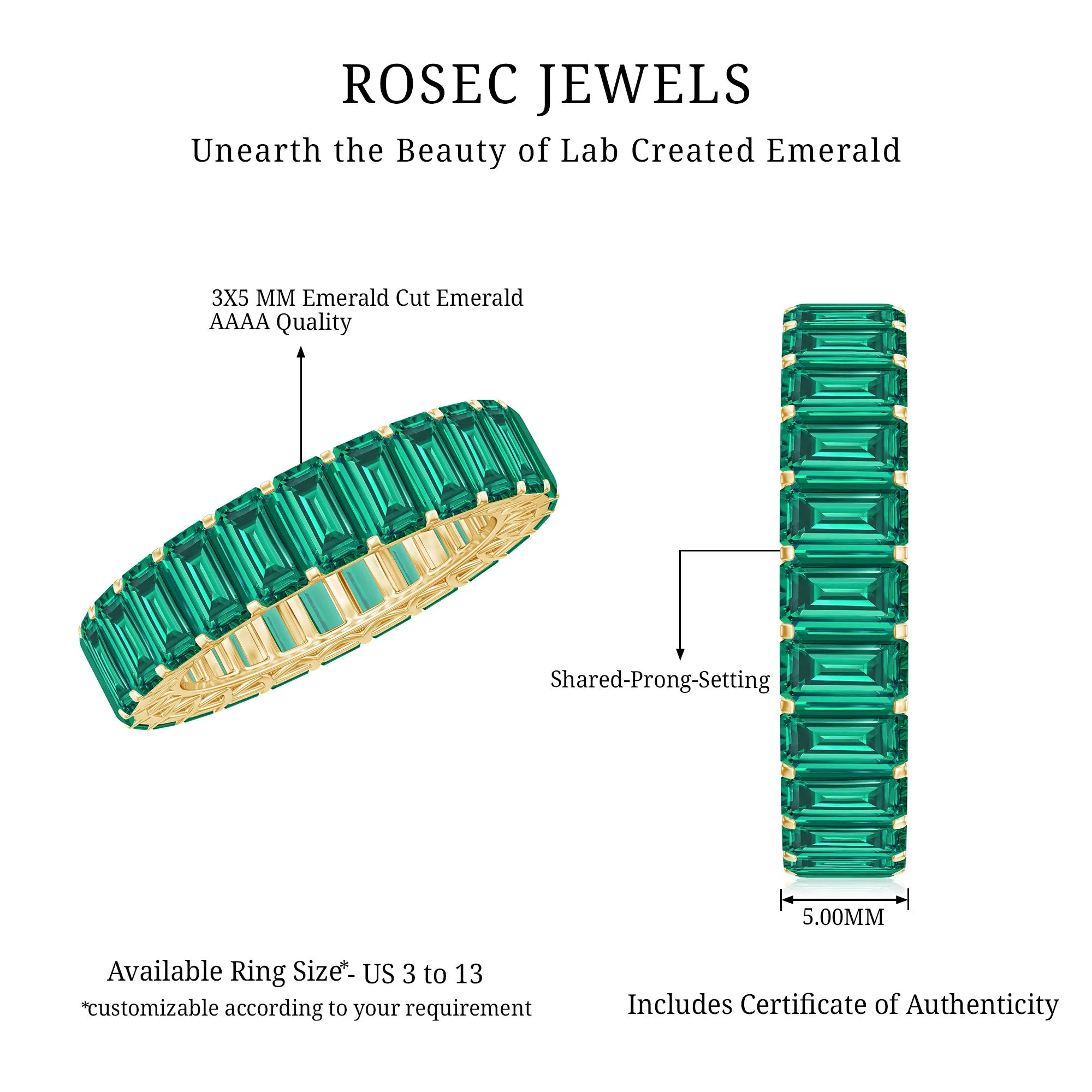 Emerald Cut Lab Grown Emerald Eternity Band Ring