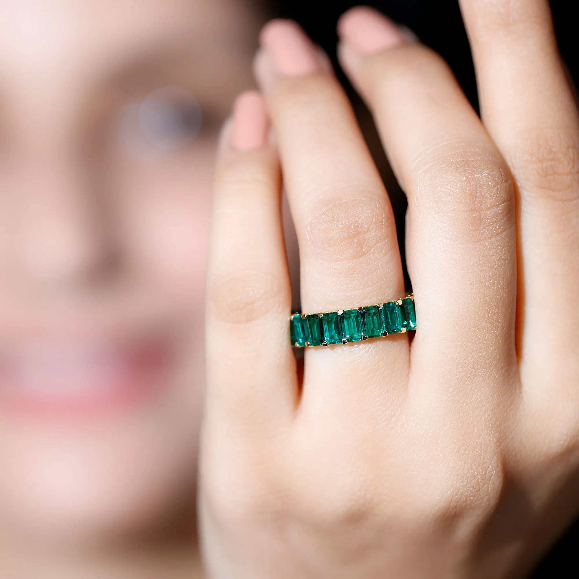 Emerald Cut Lab Grown Emerald Eternity Band Ring