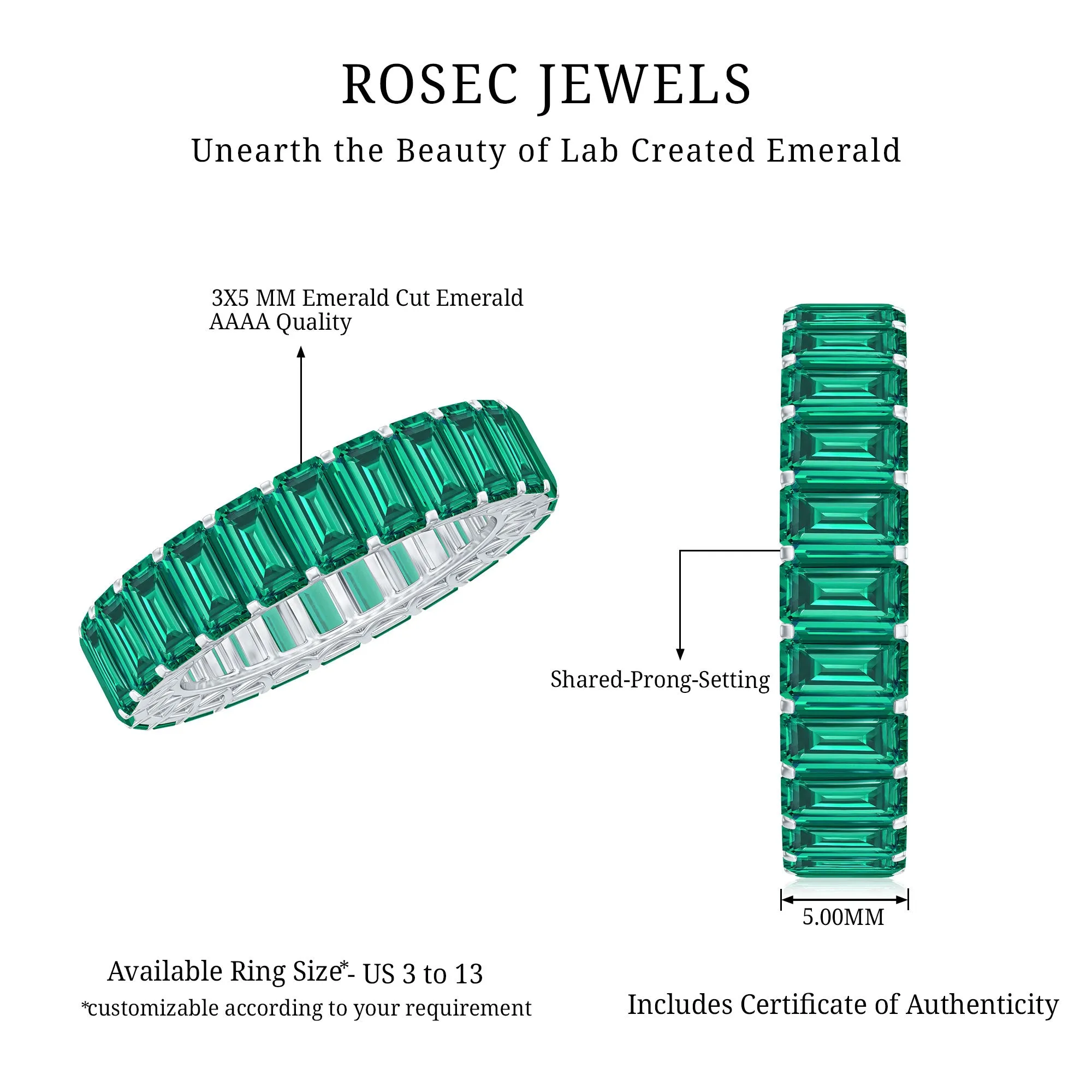 Emerald Cut Lab Grown Emerald Eternity Band Ring