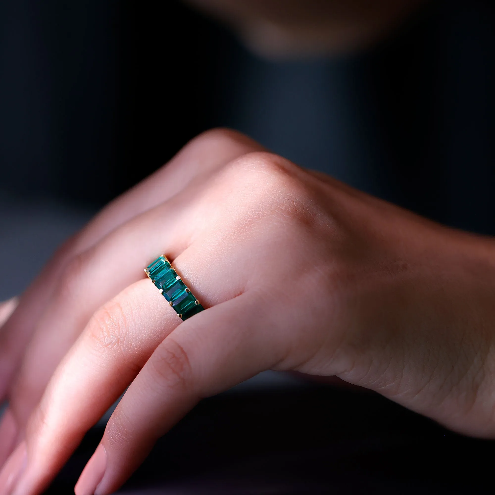 Emerald Cut Lab Grown Emerald Eternity Band Ring