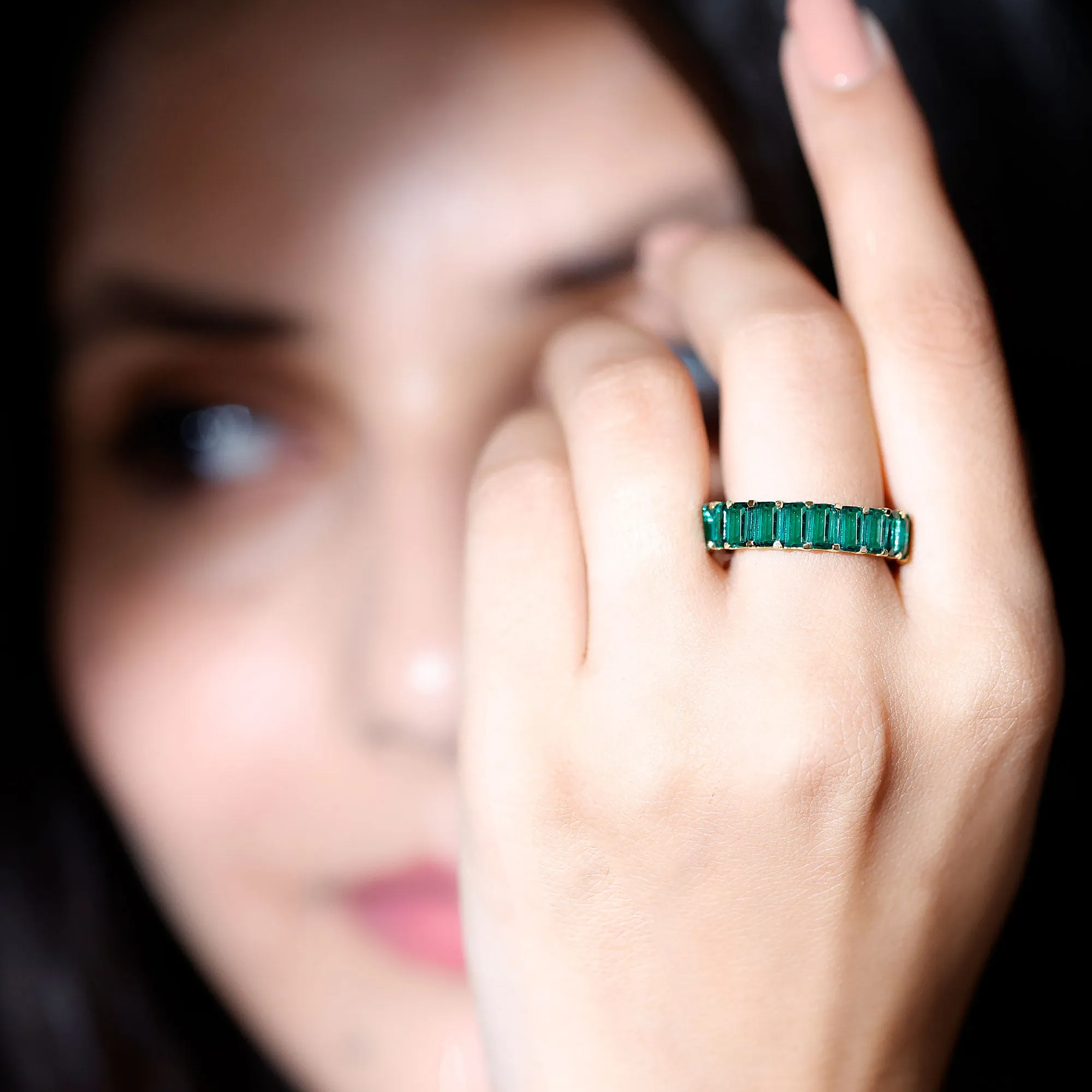 Emerald Cut Lab Grown Emerald Eternity Band Ring