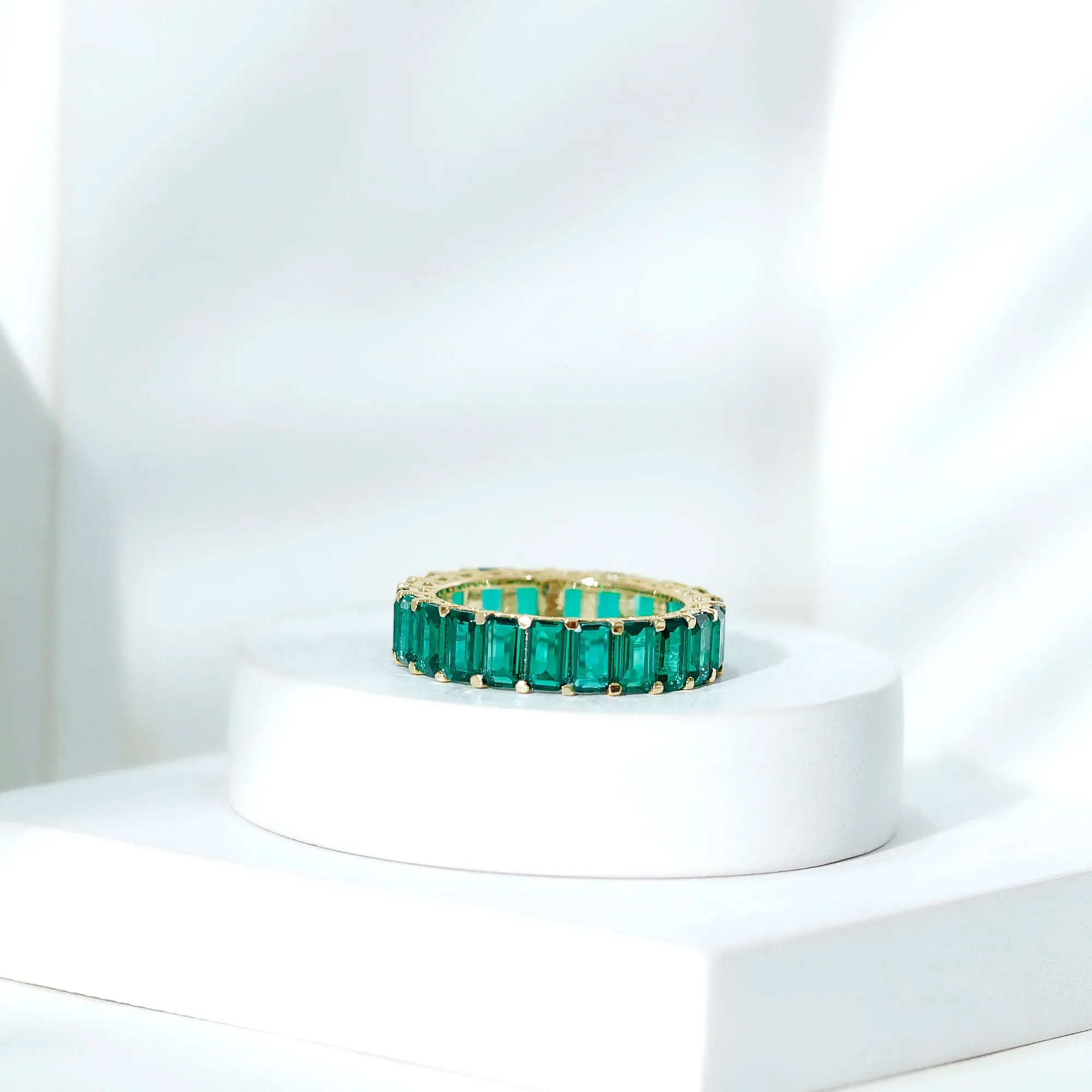 Emerald Cut Lab Grown Emerald Eternity Band Ring