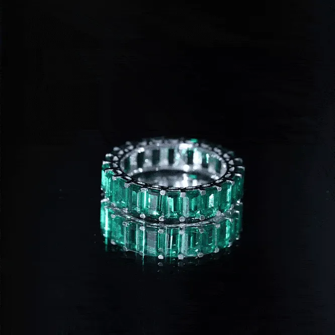 Emerald Cut Lab Grown Emerald Eternity Band Ring