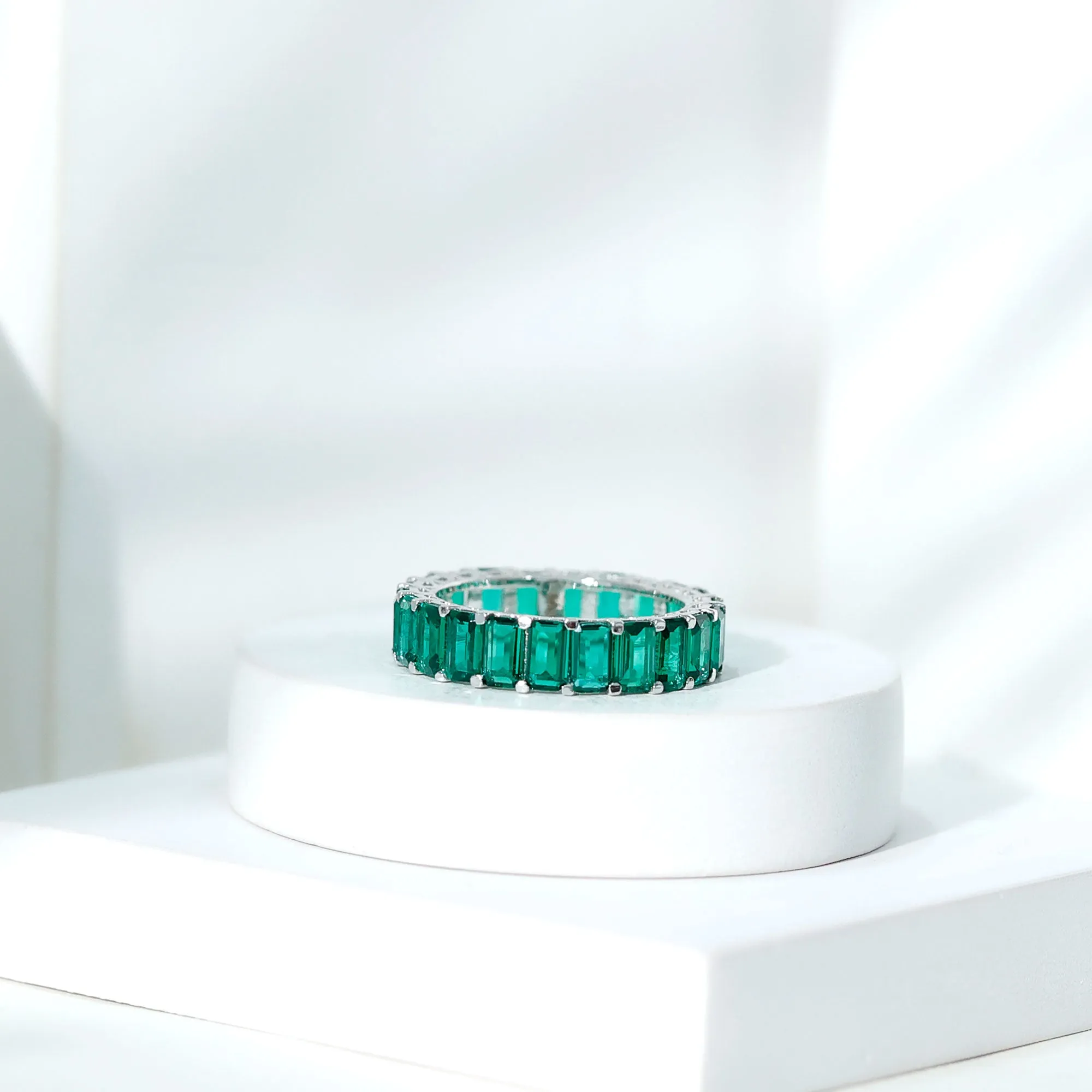 Emerald Cut Lab Grown Emerald Eternity Band Ring