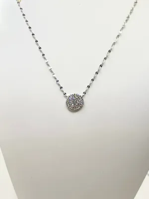 Faceted Link Micro Pave Circle Necklace