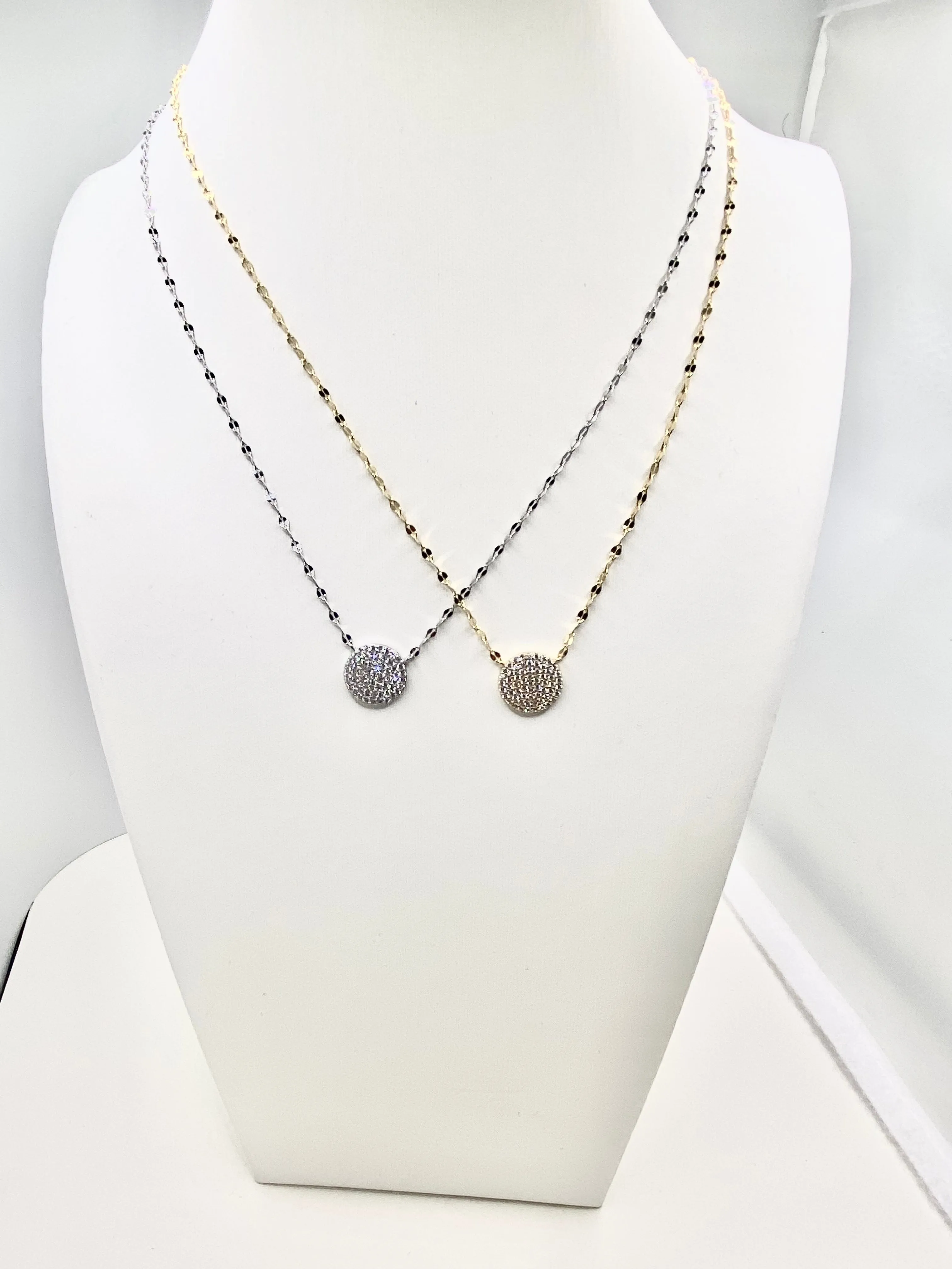 Faceted Link Micro Pave Circle Necklace