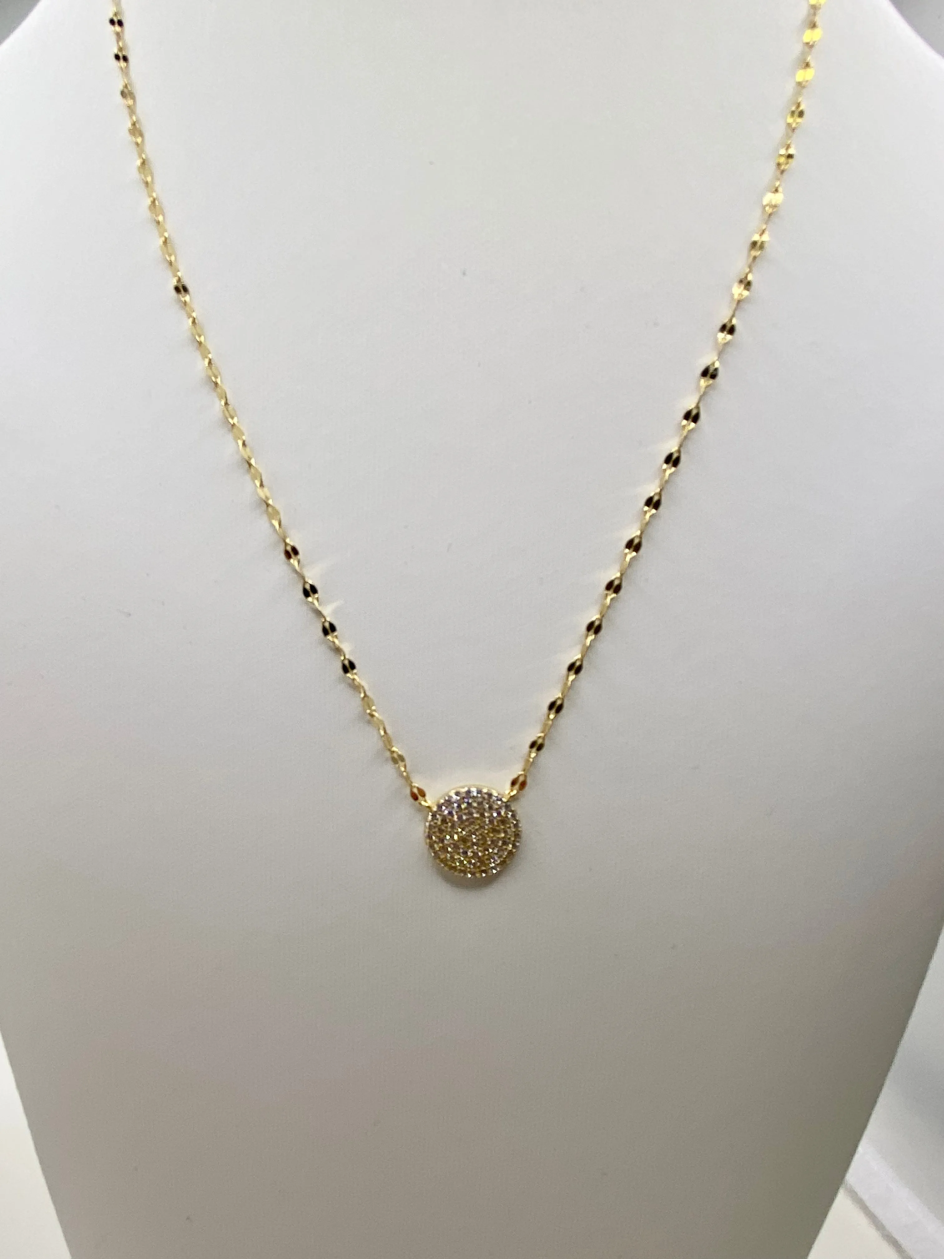 Faceted Link Micro Pave Circle Necklace