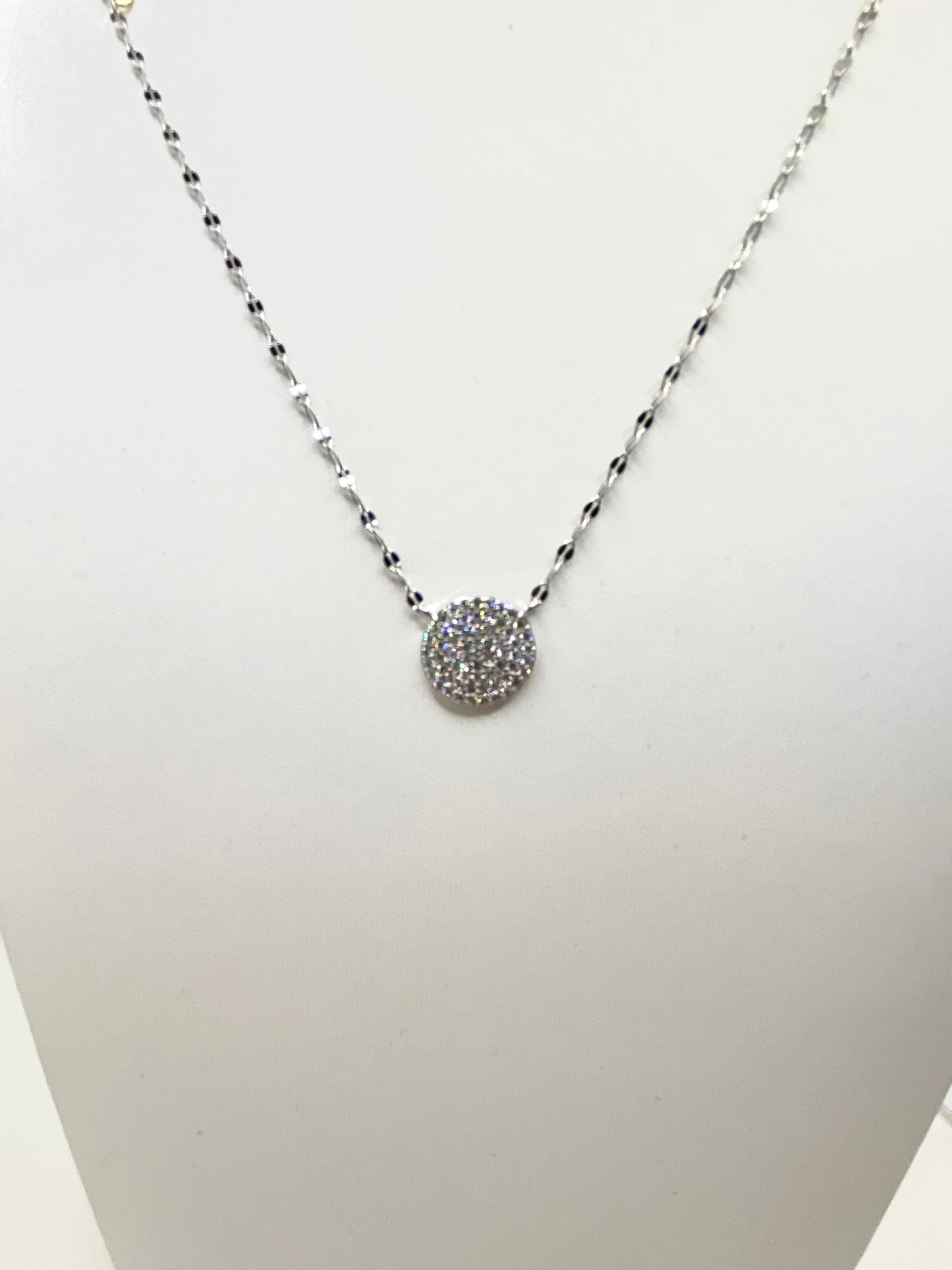 Faceted Link Micro Pave Circle Necklace