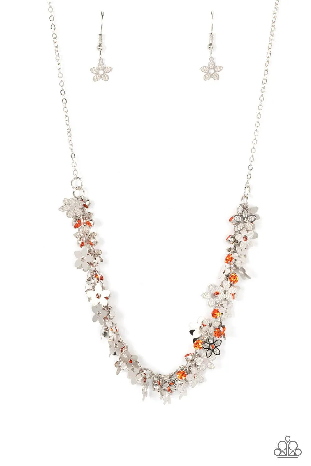 Fearlessly Floral Orange & Silver Flower Necklace - Paparazzi Accessories