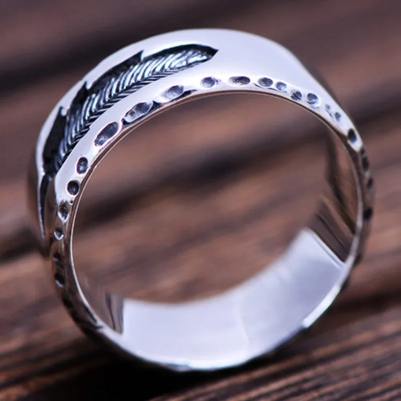Feather 925 Sterling Silver Vintage Punk Rock Ring
