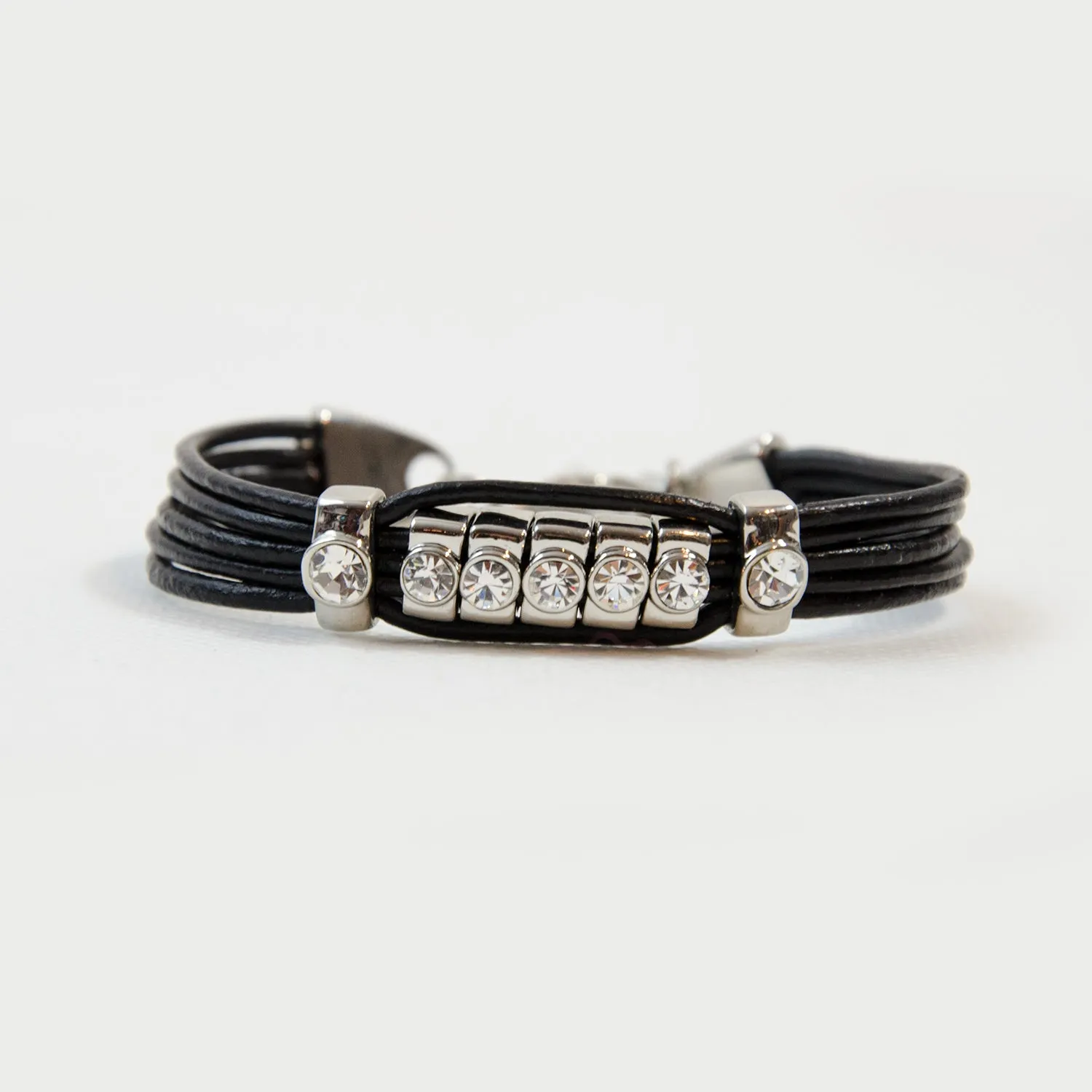 Five strand leather bracelet with diamante pieces