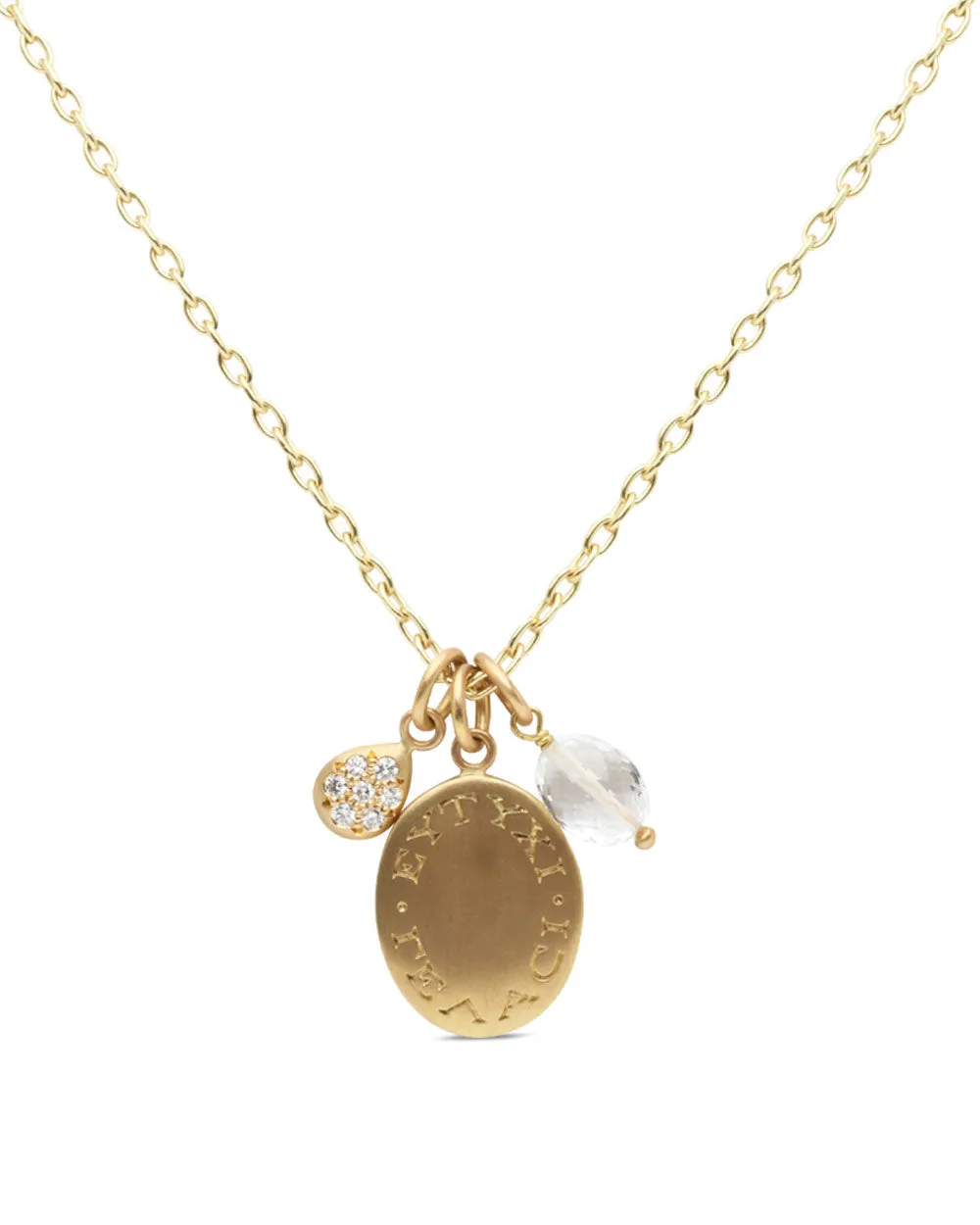 Goshenite Engraved Pave Teardrop Oval Pendant