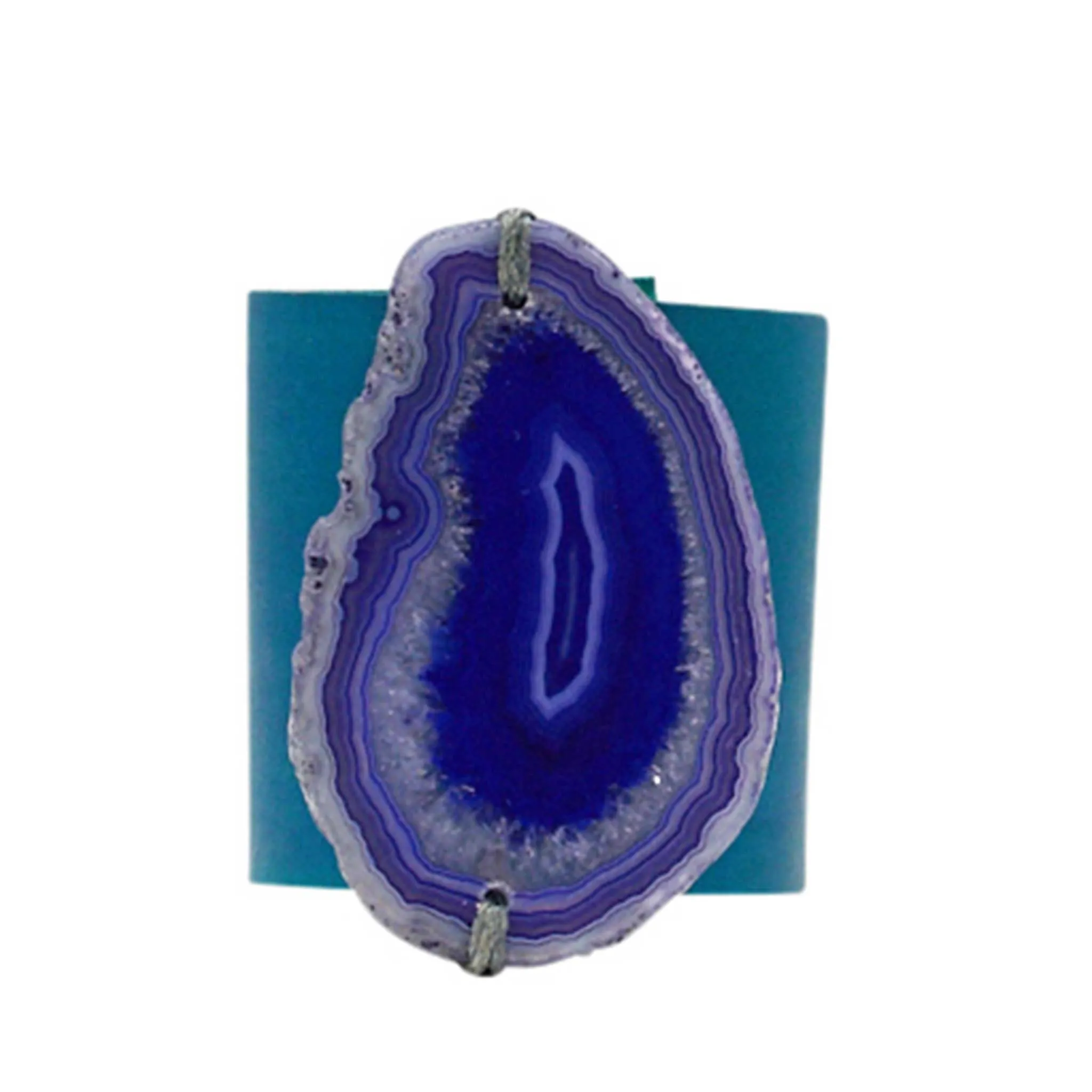 HANDCRAFTED CUFF - TEAL LEATHER PURPLE AGATE  6CMTEPU1.1