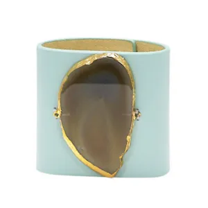 LOVED CUFF - MOONSTONE WHITE LEATHER WITH BROWN AGATE  S.1.02.004.1058YE