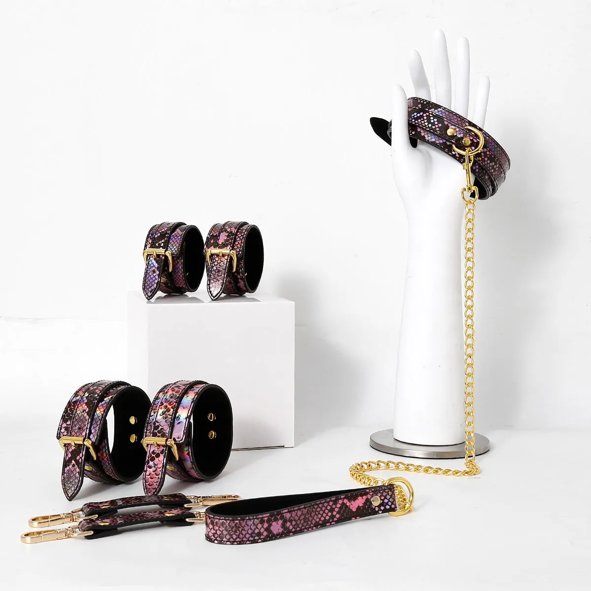 Luxurious Snake Print Leather Restraint Collection