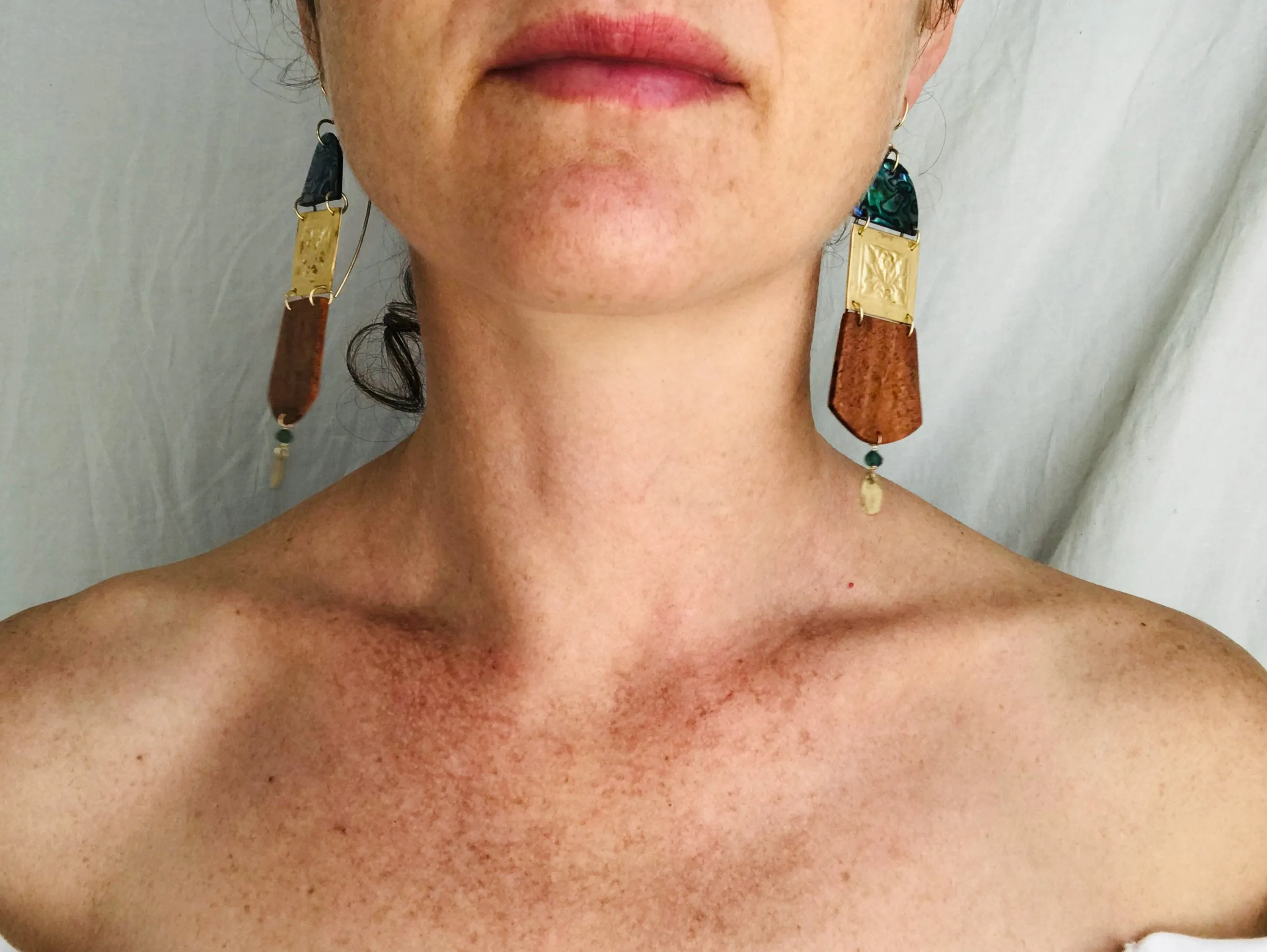 Paua, Brass and Mesquite Earrings. Old Mold.