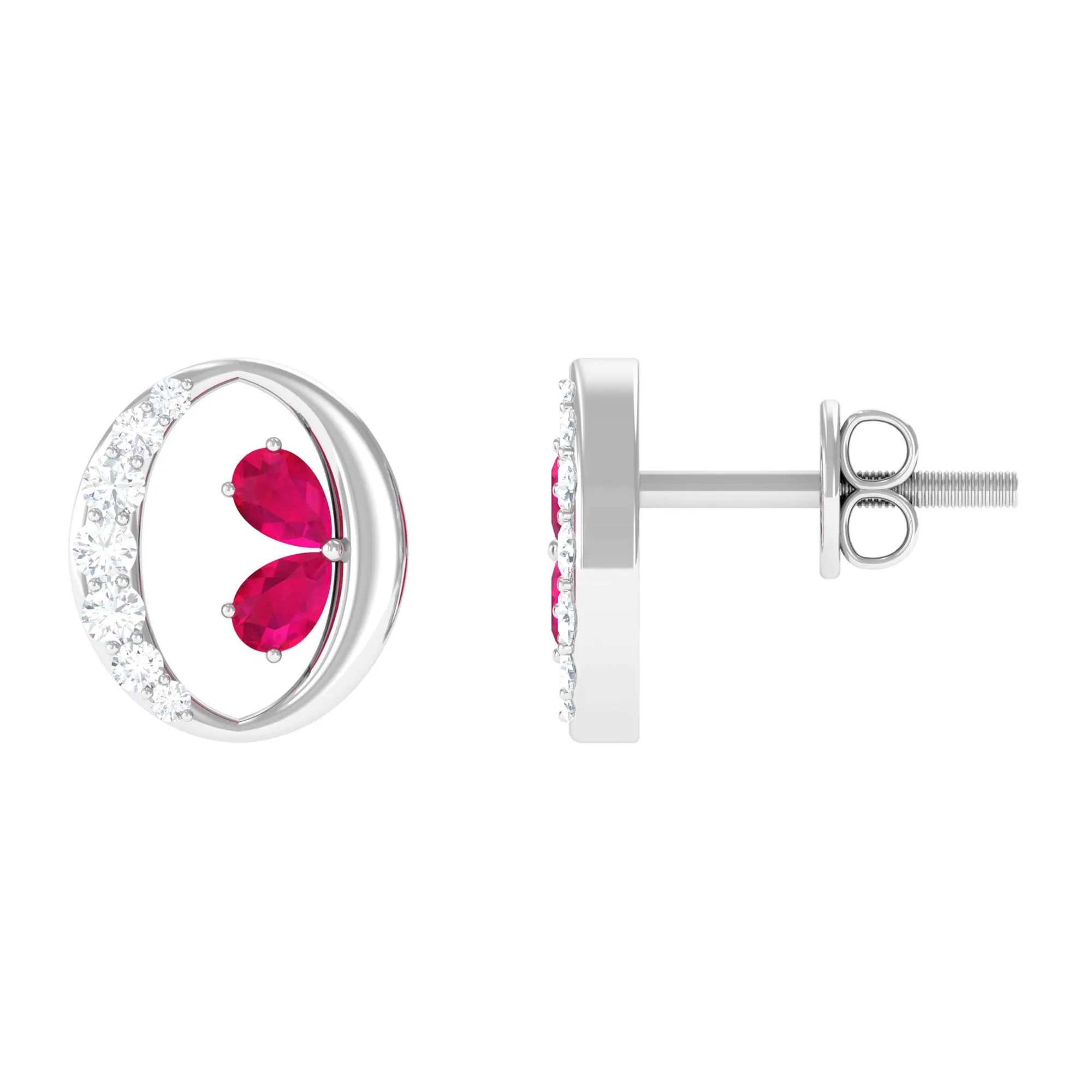 Pear Cut Ruby and Diamond Stud Earrings