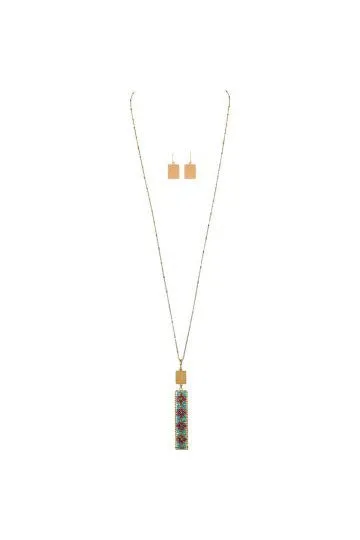 Rain Jewelry Collection Gold Aqua Bead Bar Pendant Necklace Set