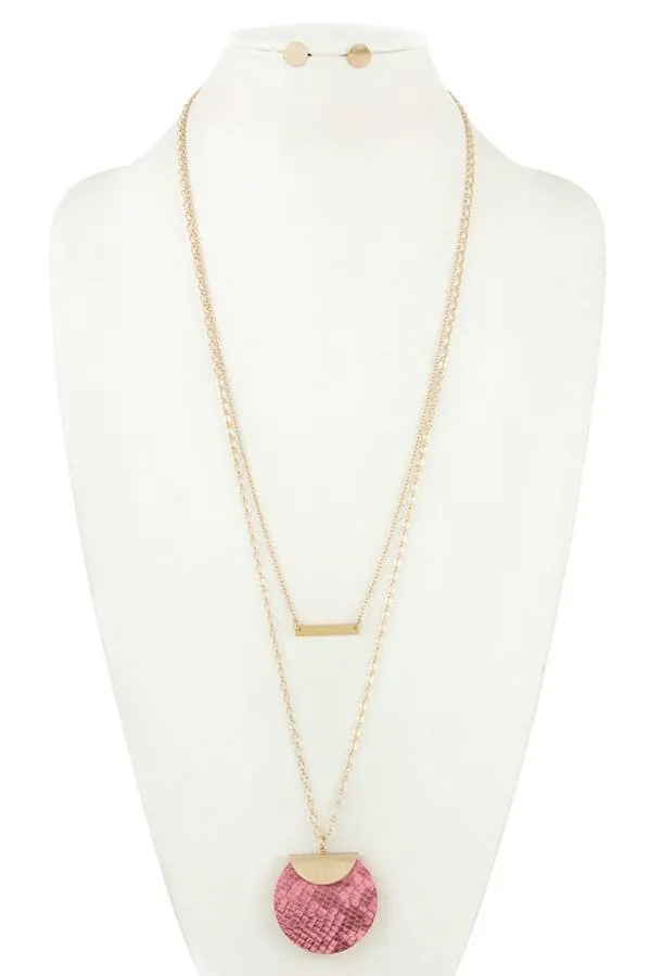 Reptile print and bar pendant long necklace set