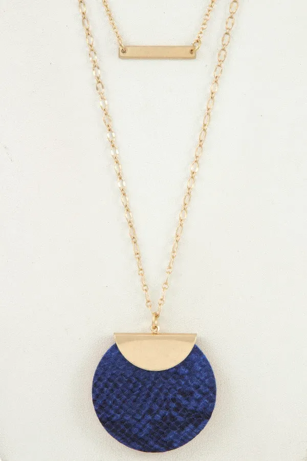 Reptile print and bar pendant long necklace set