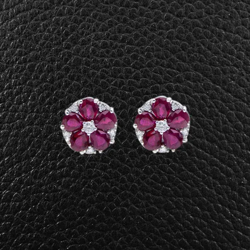 Ruby & Diamond Cluster Earrings