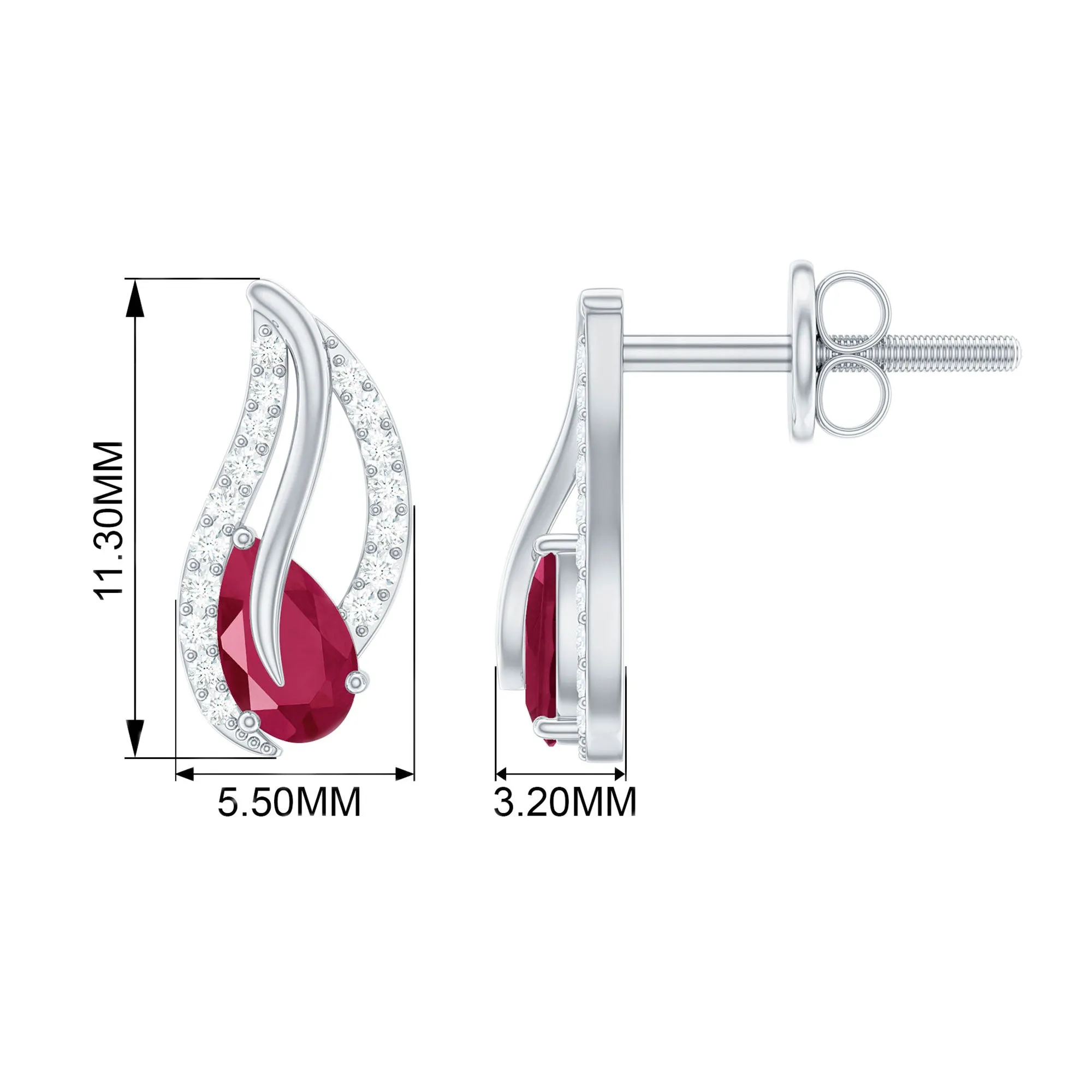 Ruby and Diamond Leaf Stud Earrings