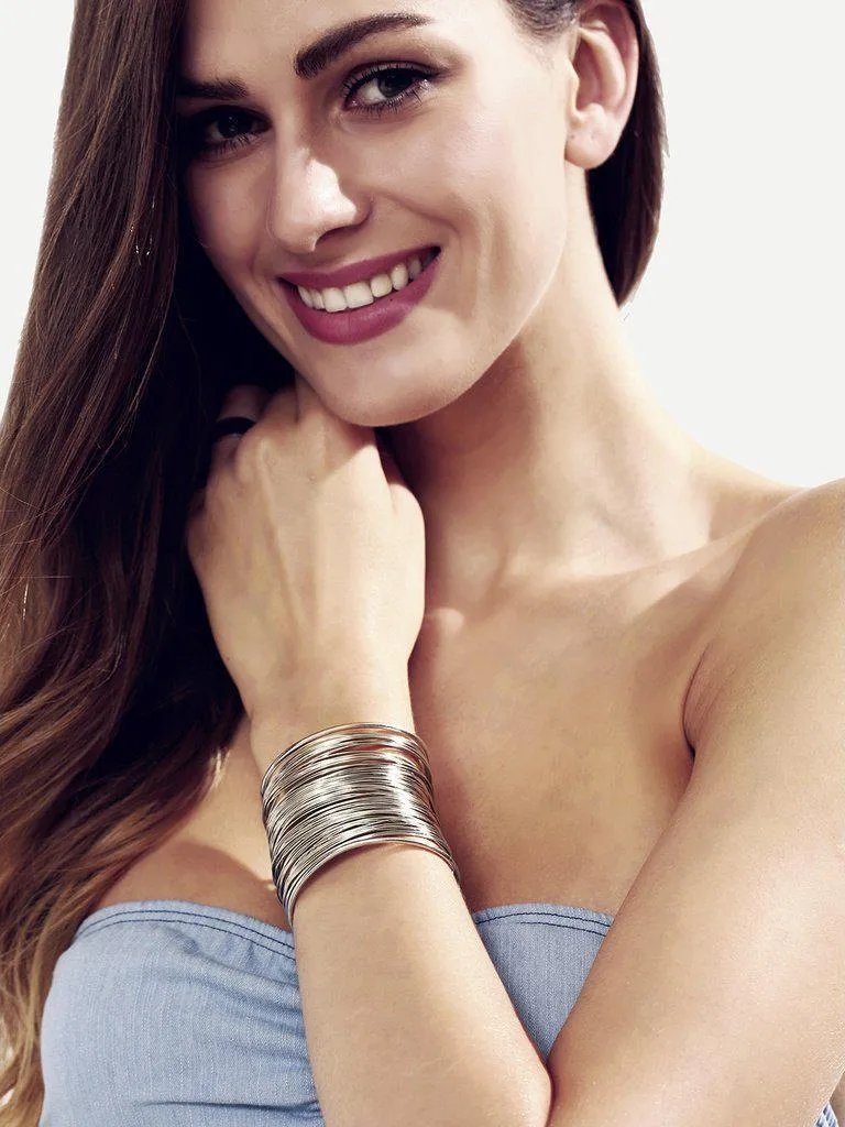Silver Hollow Metal Cuff Bracelet