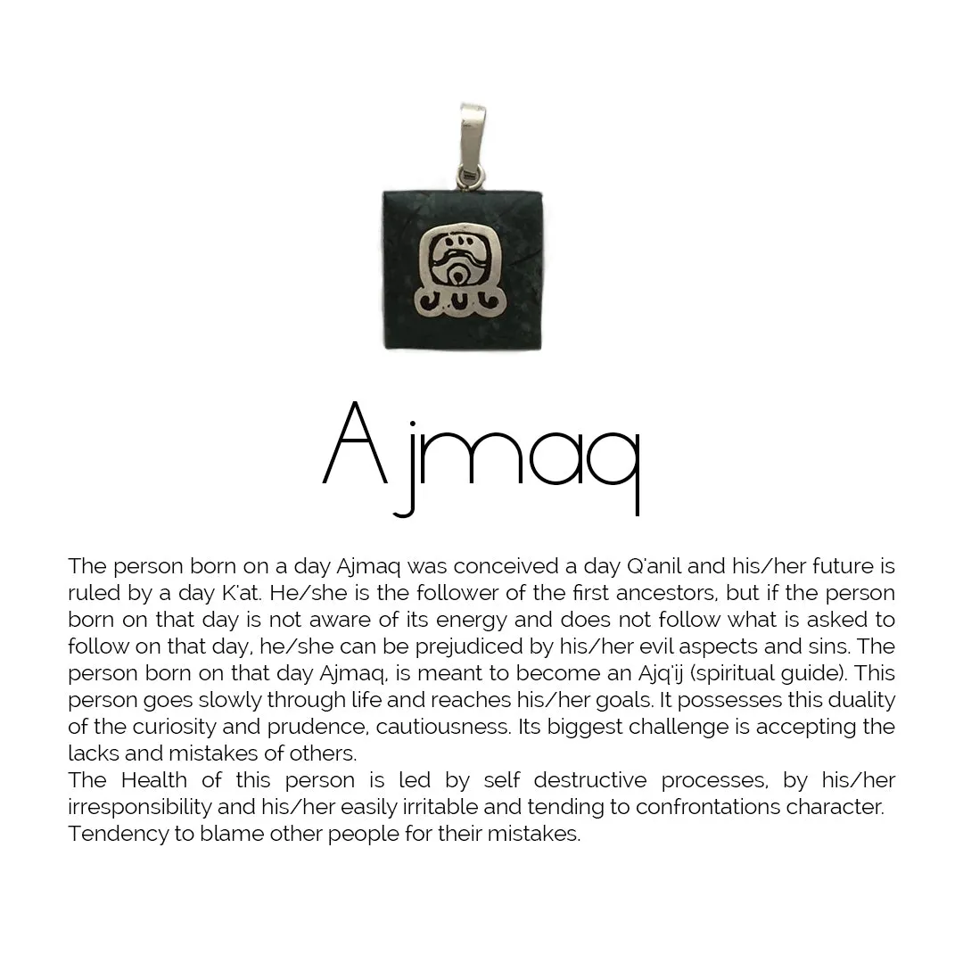 Square Jade Sterling Silver Maya Glyph Pendant