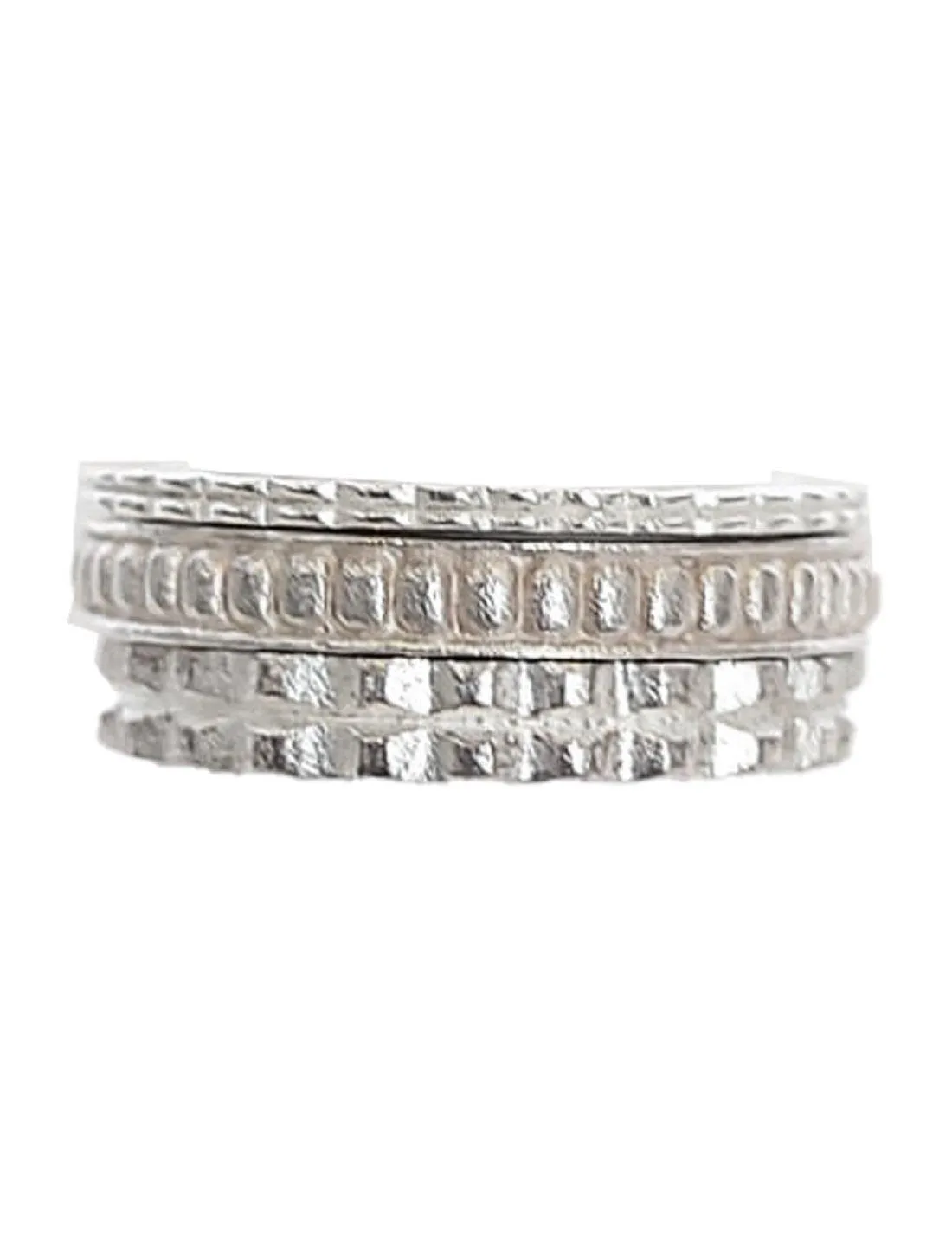 STACK RING THIN PYRAMID PEBBLE SILVER SET