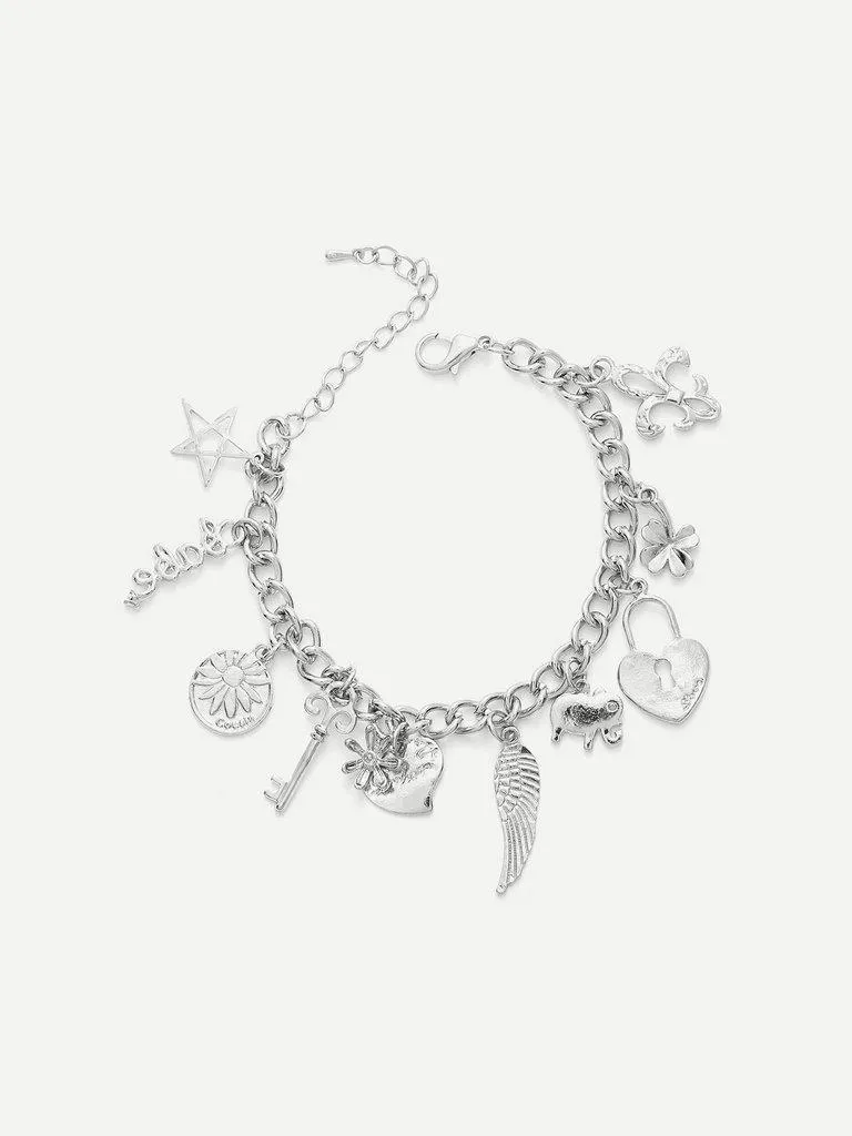 Star & Heart & Flower Charm Link Bracelet