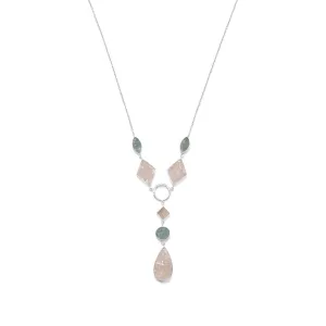 Sterling Silver Aquamarine and Rose Quartz Drop Necklace