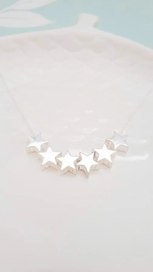 Sterling Silver Six Star Necklace
