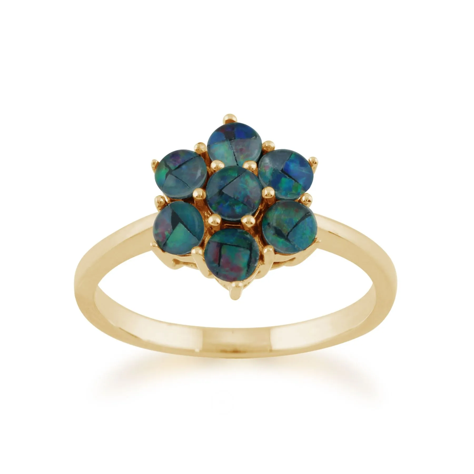 Triole Opalring, 9 Karat Gelbgold 0.56ct Karat Triole Opal Blume Ring