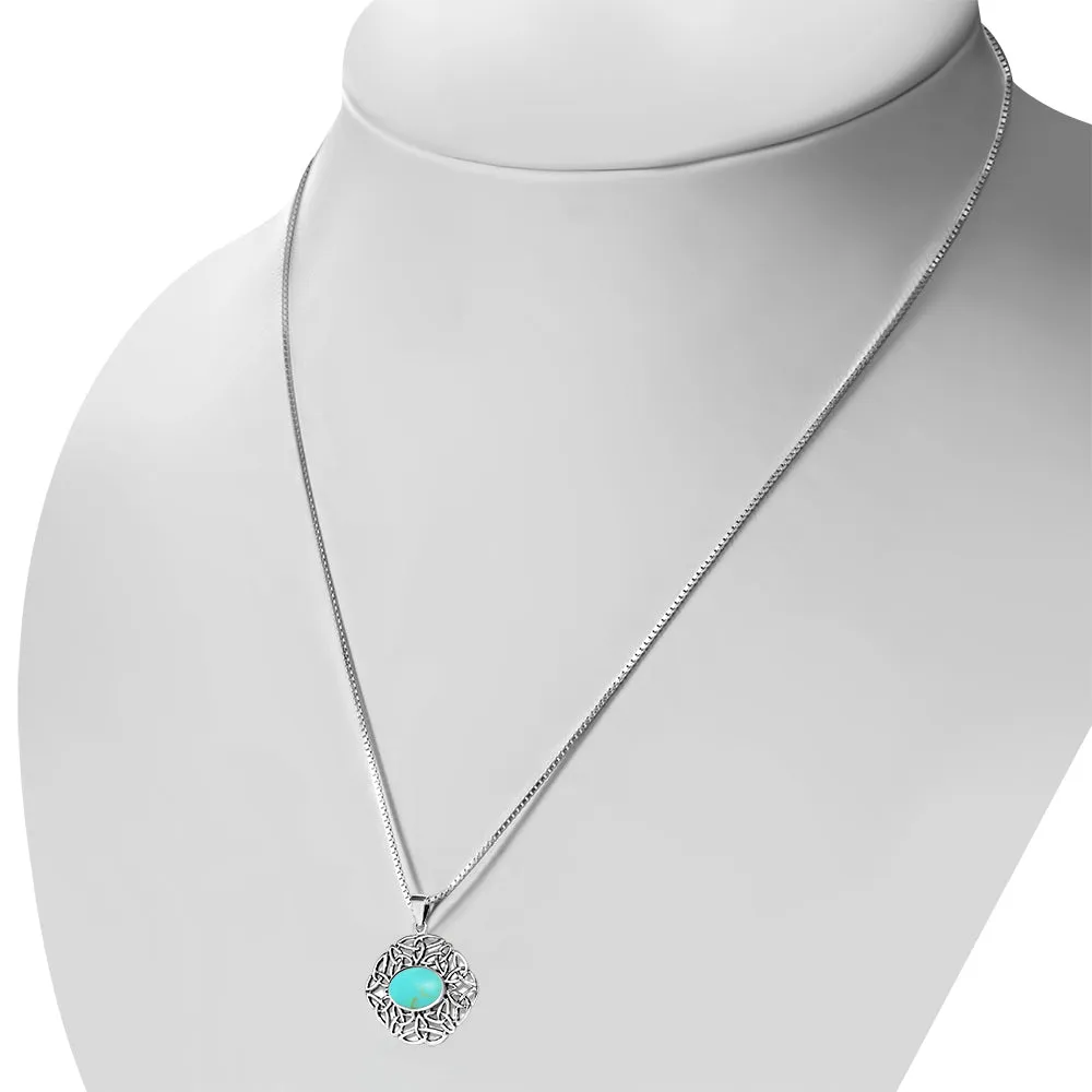Turquoise Oval Celtic Knot Silver Pendant