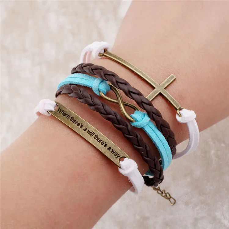 Vintage Braided Anchors bracelet best friends Leather Bracelet men jewelry heart charm Bracelets for women