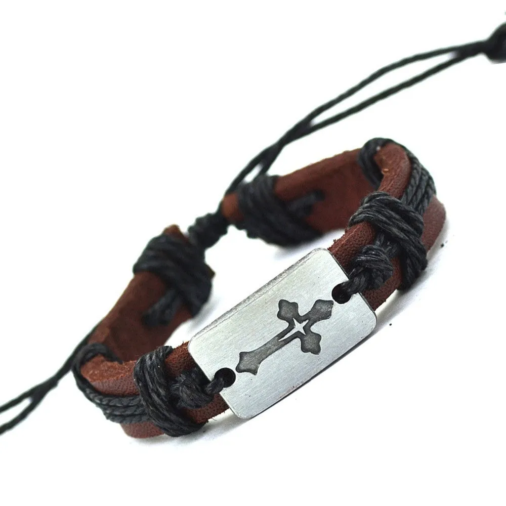 Vintage Handmade Twine alloy Retro Charm Bracelet Genuine Leather Artificial Cuff Bracelet For Women