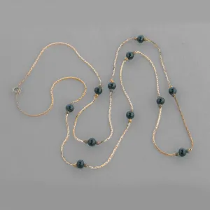 Vintage Japanese Brass Snake Chain with Black Glass and Brass Beads.  24" finished lengths. Sold individually.  b12-chn594