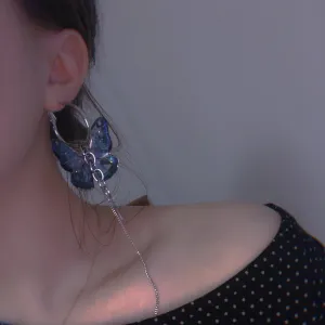 Vintage Punk Chain Bar Butterfly Earrings