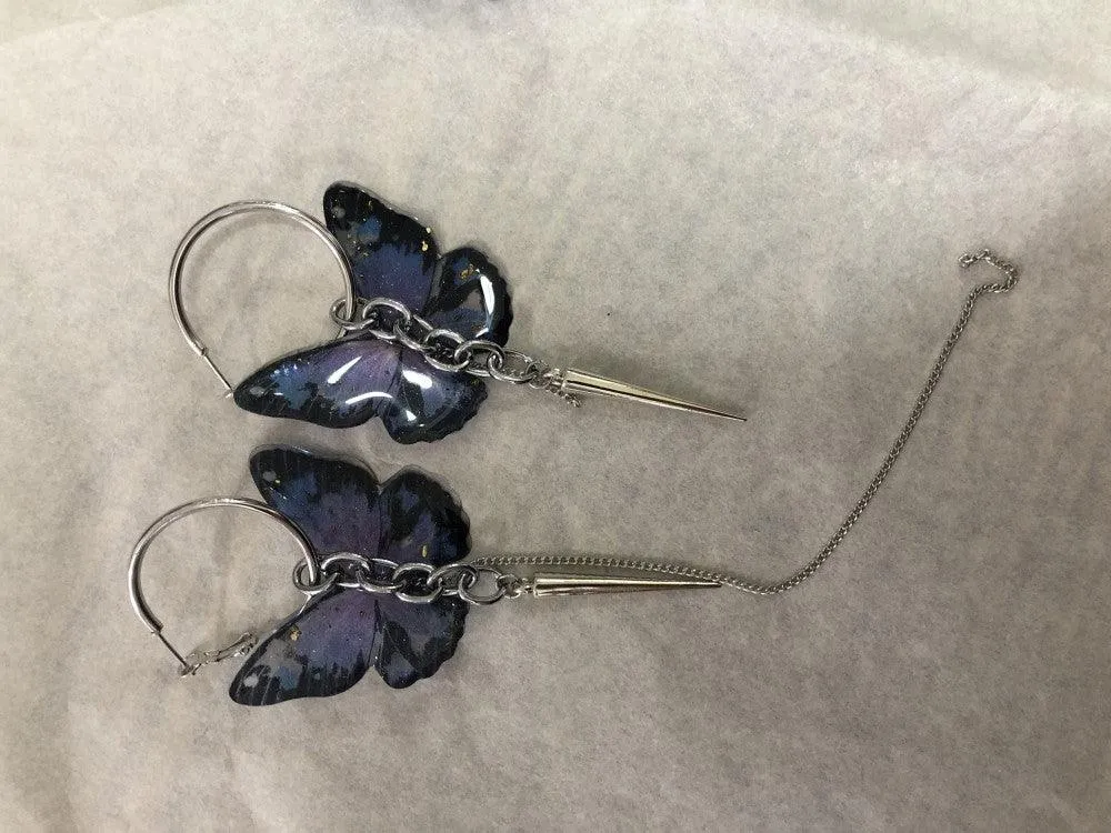 Vintage Punk Chain Bar Butterfly Earrings